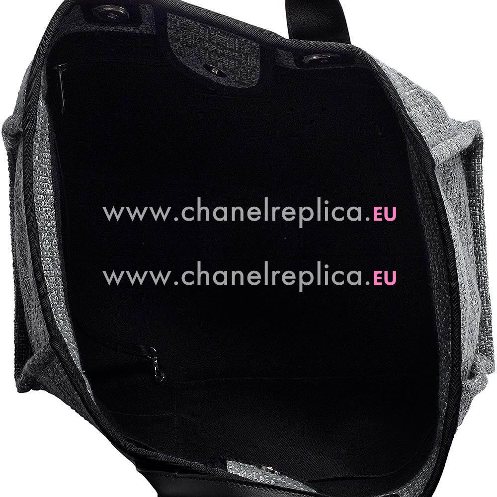 Chanel Double CC LOGO Denim Canvas Deauville Weave Bag Silver Chain A66941YSY
