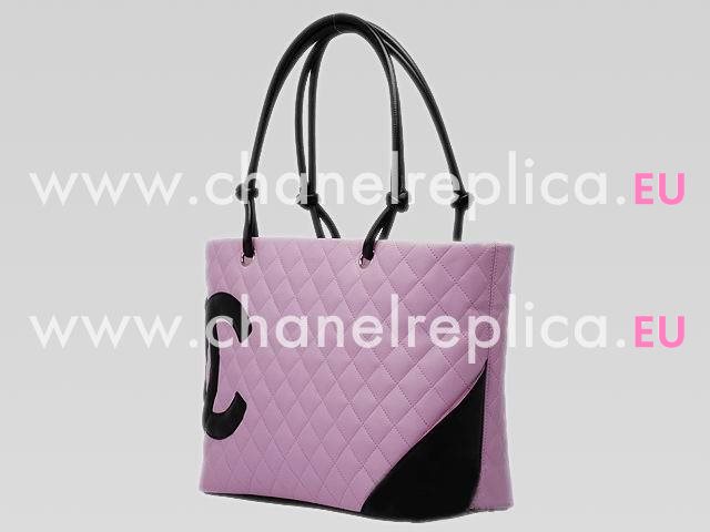 Chanel Cambon Lambskin Tote Bag Pink With Black CC A25169-P