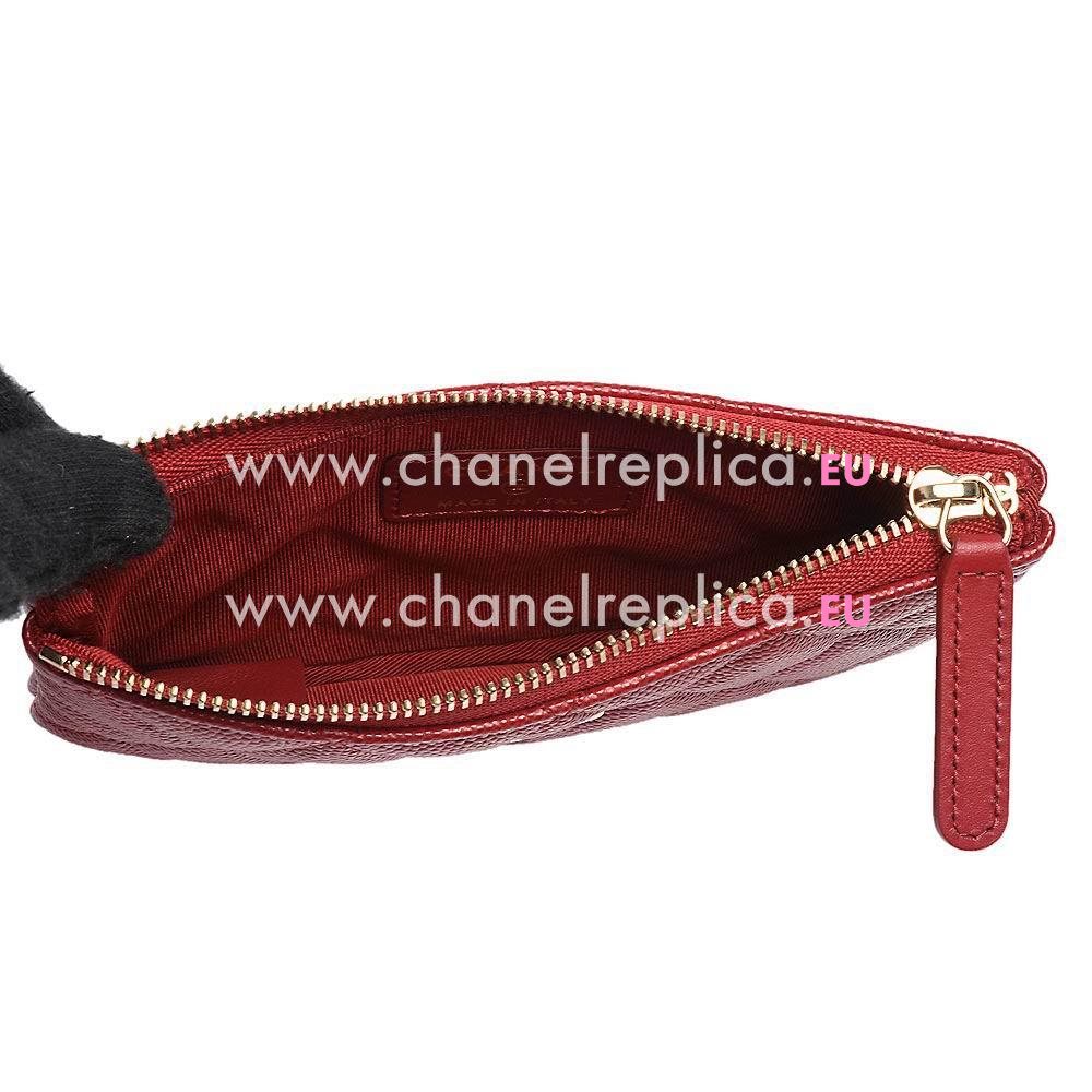 CHANEL Rhomboids Gold Hardware Lambskin Zipper Wallet in Red C7090705
