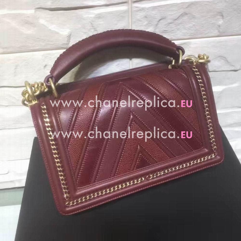 CHANEL Boy V Lines Cuprum Hardware Spain Baby Calfskin Bag in Burgundy C7032202
