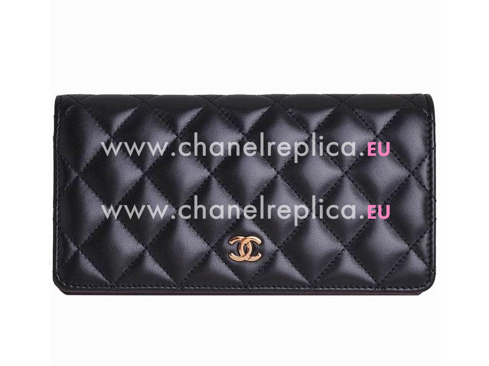 Chanel Classic CC Lambskin Long Wallet Black Gold A59961