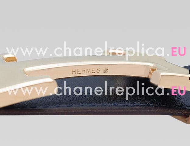 Hermes Gold H Two-Sided Calfskin Belt Black/Light Brown HB22145