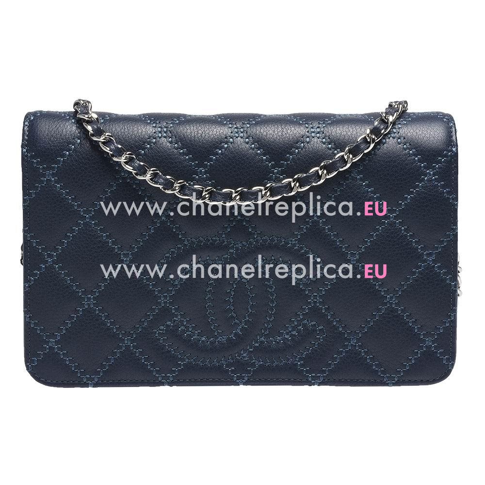 Chanel Stitching Large CC Logo Cowhide Woc Bag Silver Hardware Blue A500A33