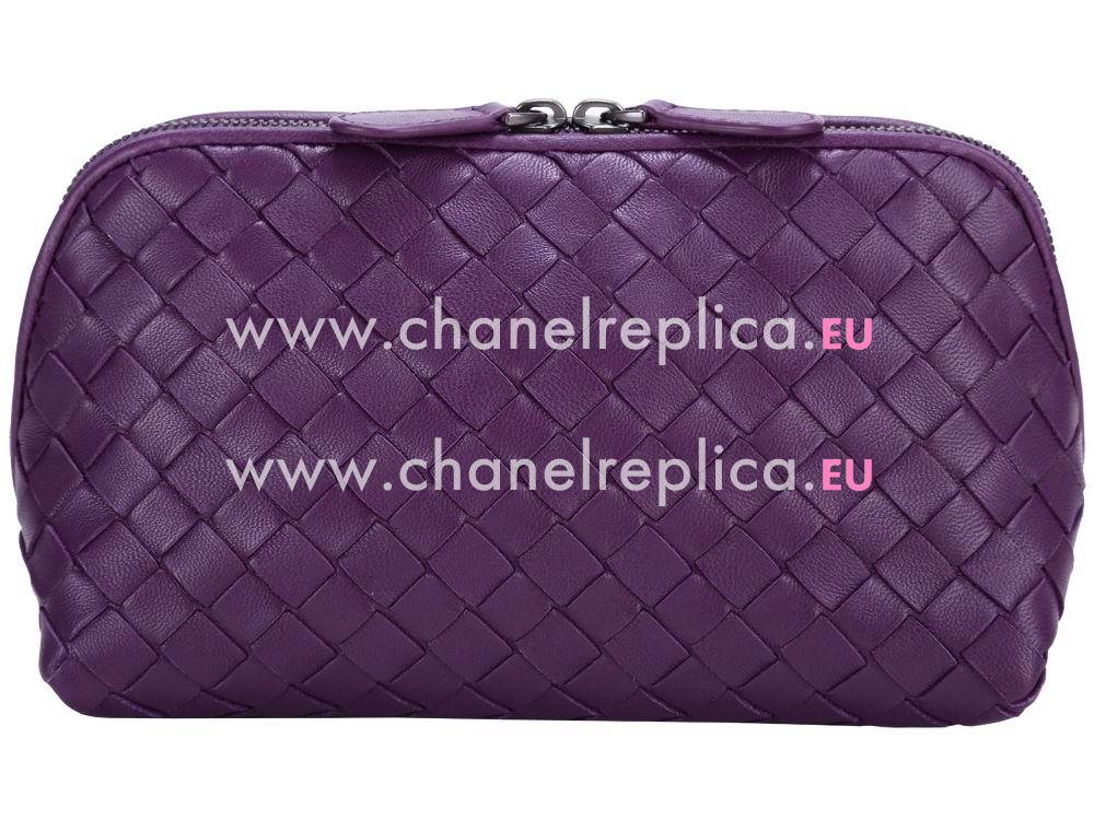 Bottega Veneta Lambskin Weave Make Up Pocket Purple BV58822