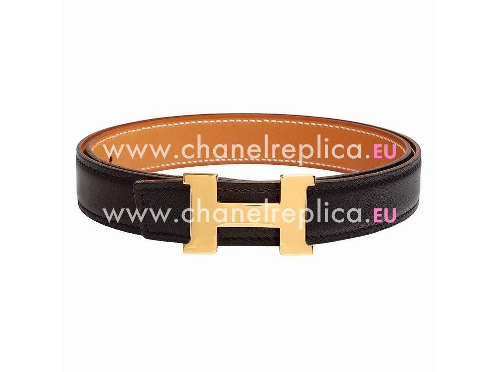 Hermes Gold H Buckle Coffee-Light Brown Calfskin Two-sided Belt H688315