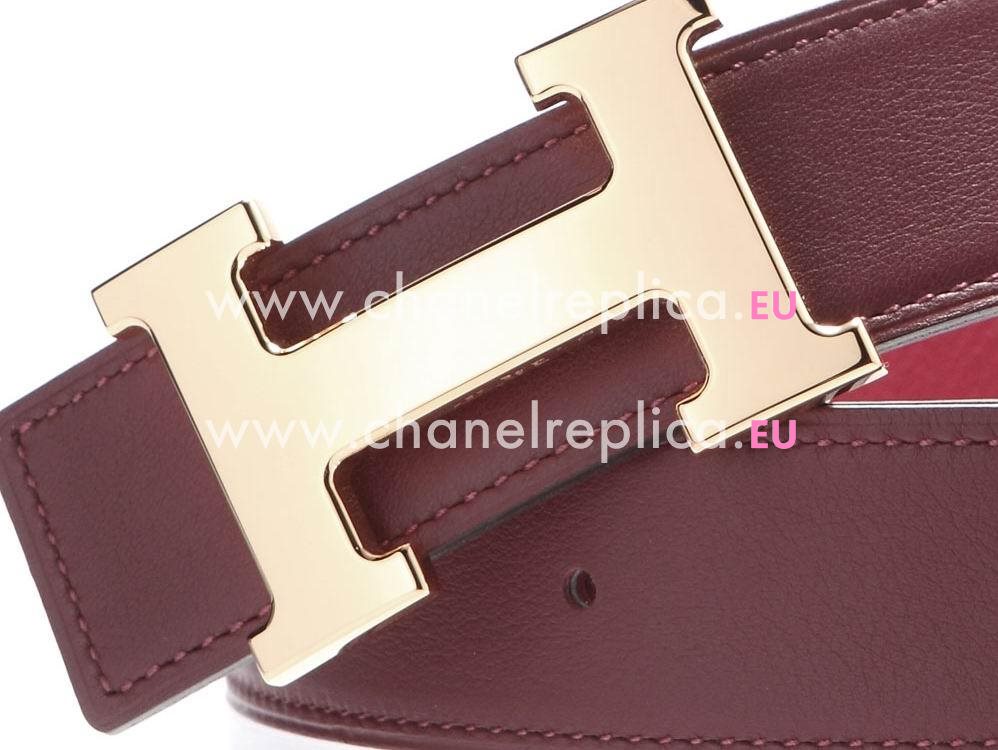 Hermes Gold H Red Epsom and Wine Red Togo Leather Two-sided Belt H918102