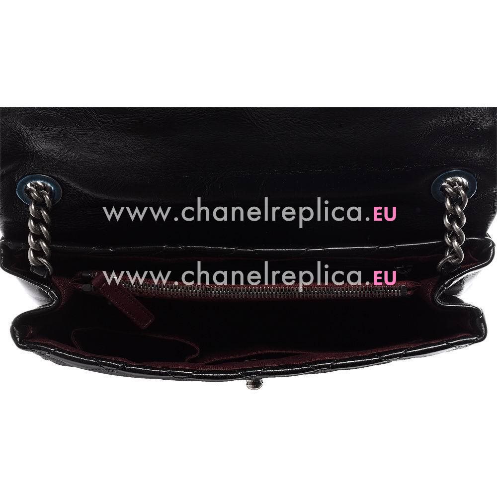 CHANEL Rhomboids Silvery Hardware Calfskin Bag in Black C7090702