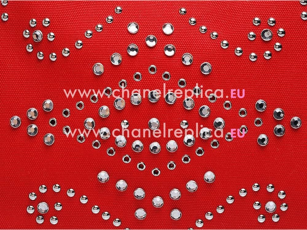 Prada Canapa Emboss Logo Denim Shoulder Bag Rose Red BN57339