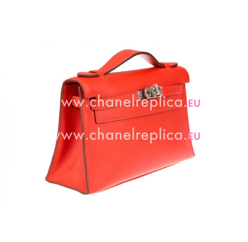 Hermes Red Capucine Mini Kelly Pochette Swift Leather Palladium Hardware HK1022RCK