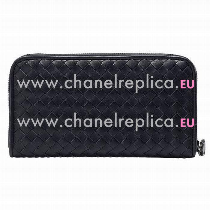Bottega Veneta Classic Weave Nappa Wallet In Deep BlackBlue B6110701