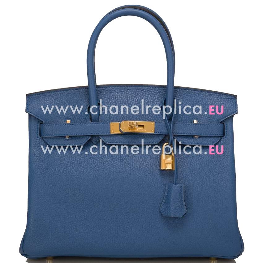 Birkin 30cm Bleu Agate Clemence Leather With GHD Hand Sewing H1030BAC