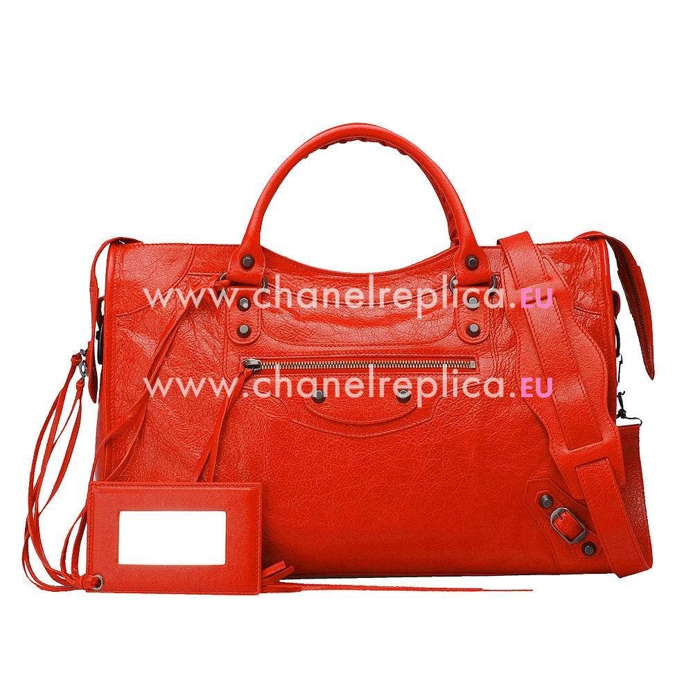 Balenciage City Lambskin Aged brass hardware Classic Bag Orange red B5564981