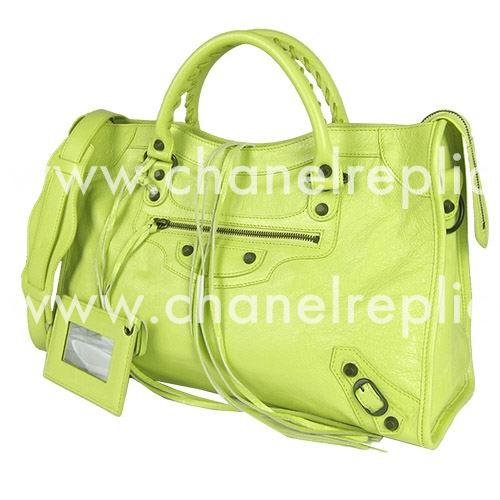 Balenciage City Lambskin Aged Brass hardware Classic Bag Yellow Green B2654985