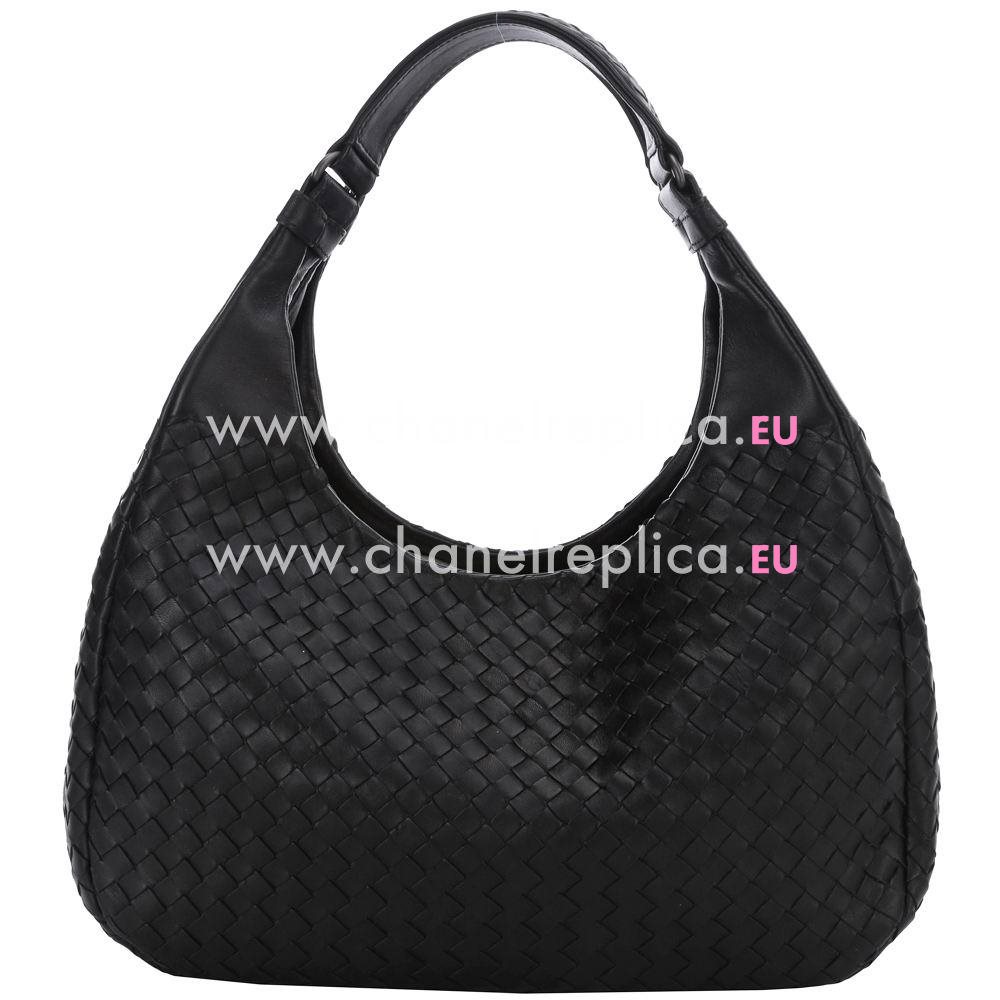 Bottega Veneta Campana Nappa Leather Woven Hand Bag Black BV7022801