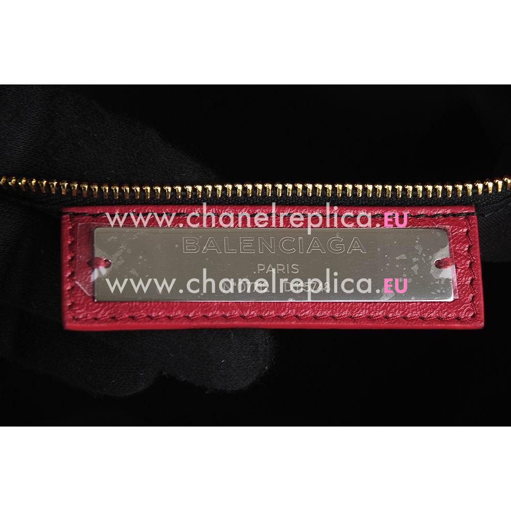 Balenciaga City Gold Button Sheepskin Bag Red B7050715