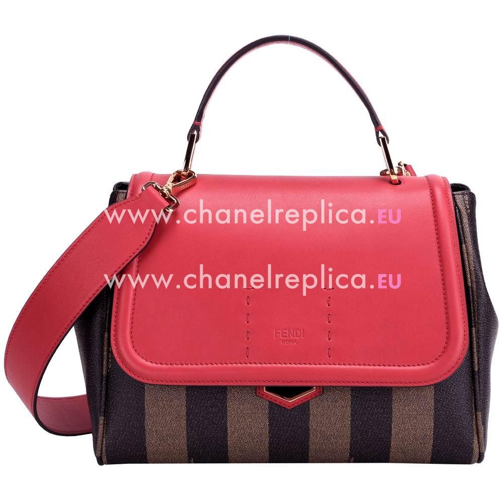 Fendi Pequin Hobo Canvas Calfskin Handle/Shoulder Stripe Bag Red F5835339