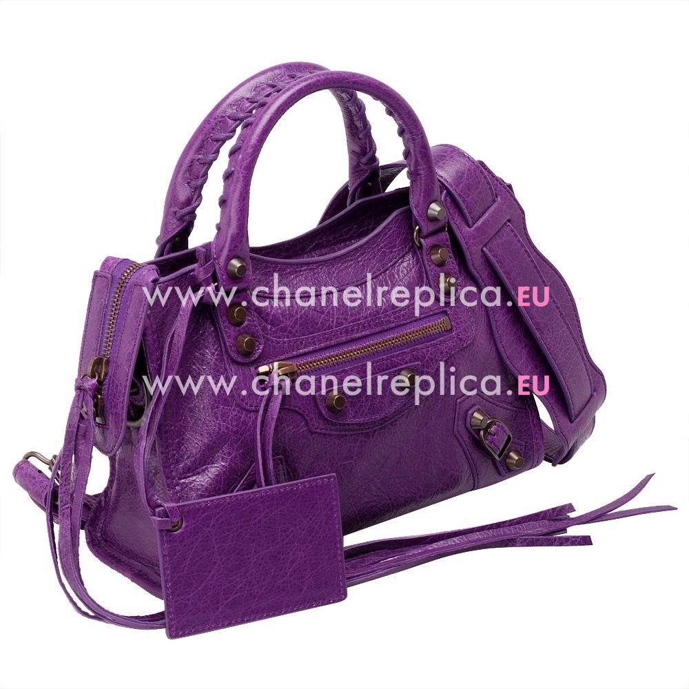 Balenciage City Lambskin Aged Brass hardware Classic Mini Bag Purple B4664187