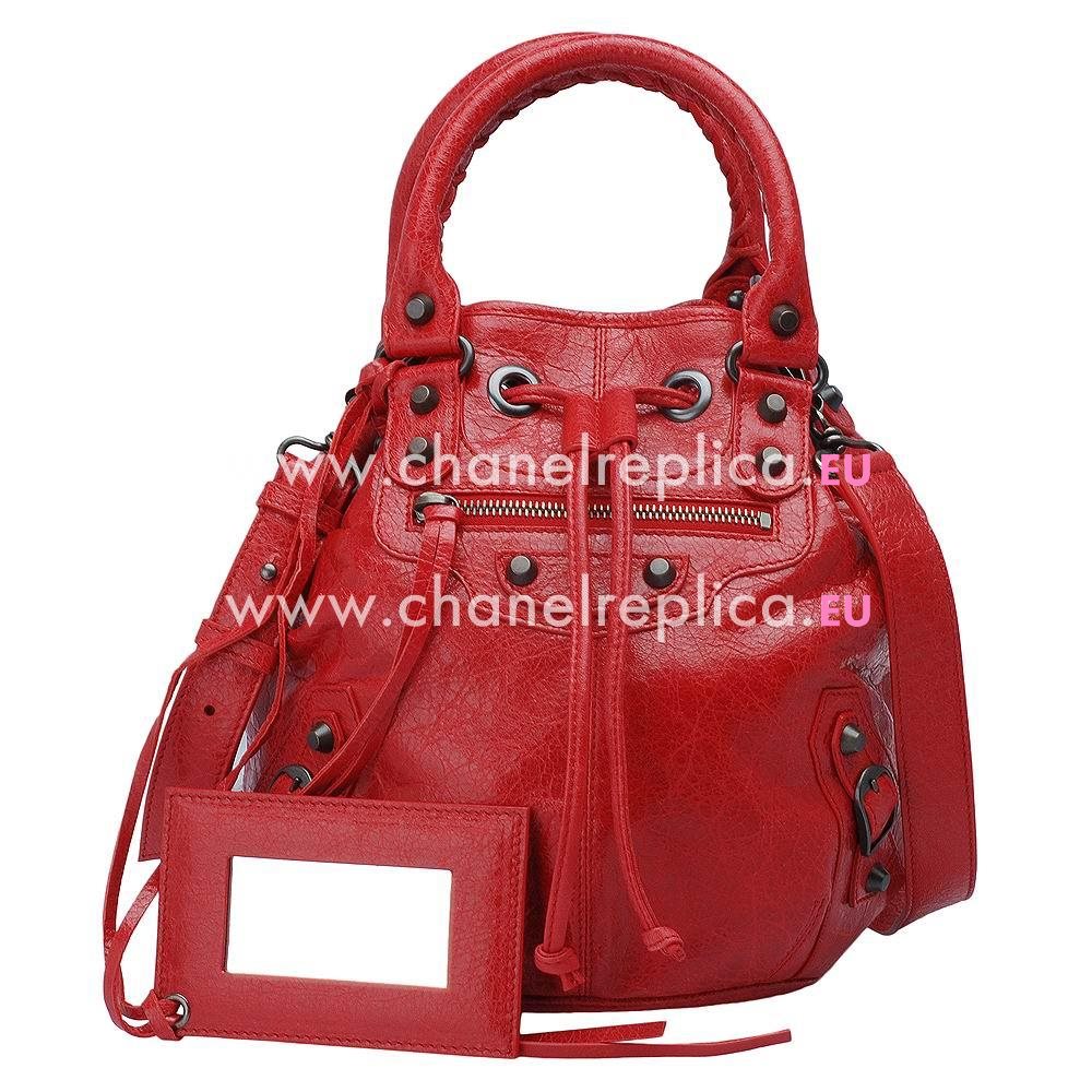 Balenciage Pompon Lambskin Aged Brass hardware Classic Mini Bag Poppy Red B2055068