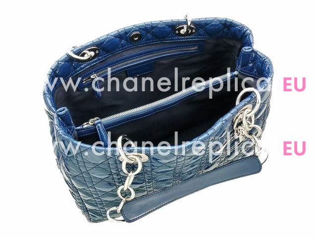 Dior Lady Dior Cannage Patent Leather Blue Shop Tote D3148