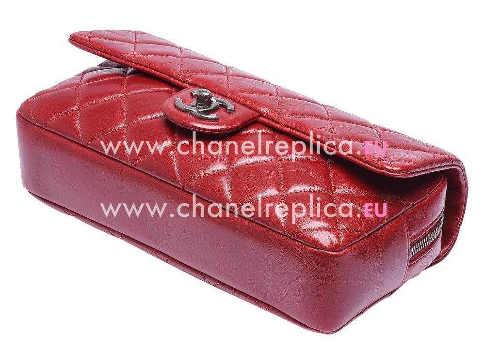 Chanel Duo Color Anti-Silver Calfskin Flap Bag Dark Red A90699B