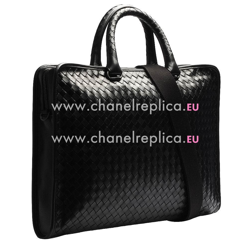Bottega Veneta Classic Calfskin Leather Woven Briefcase Black B5908365
