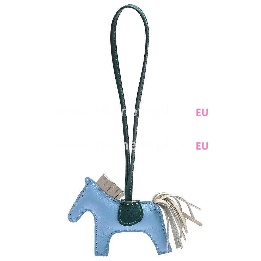 Hermes Horse lambskin Handbag Hanging Omarment In White/ Water Blue H6122109