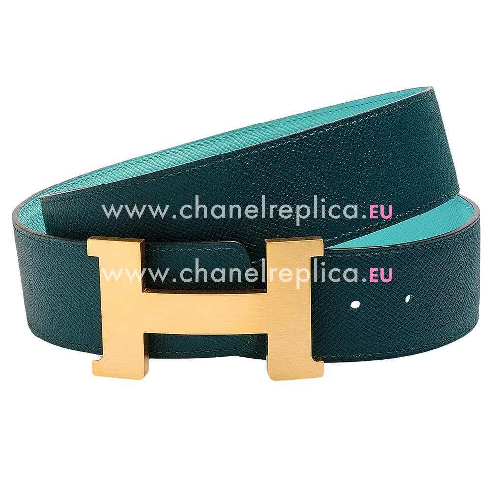 Hermes Gold H Buckle Turkey Blue-Light Blue Epsom Two-sided Belt H052000