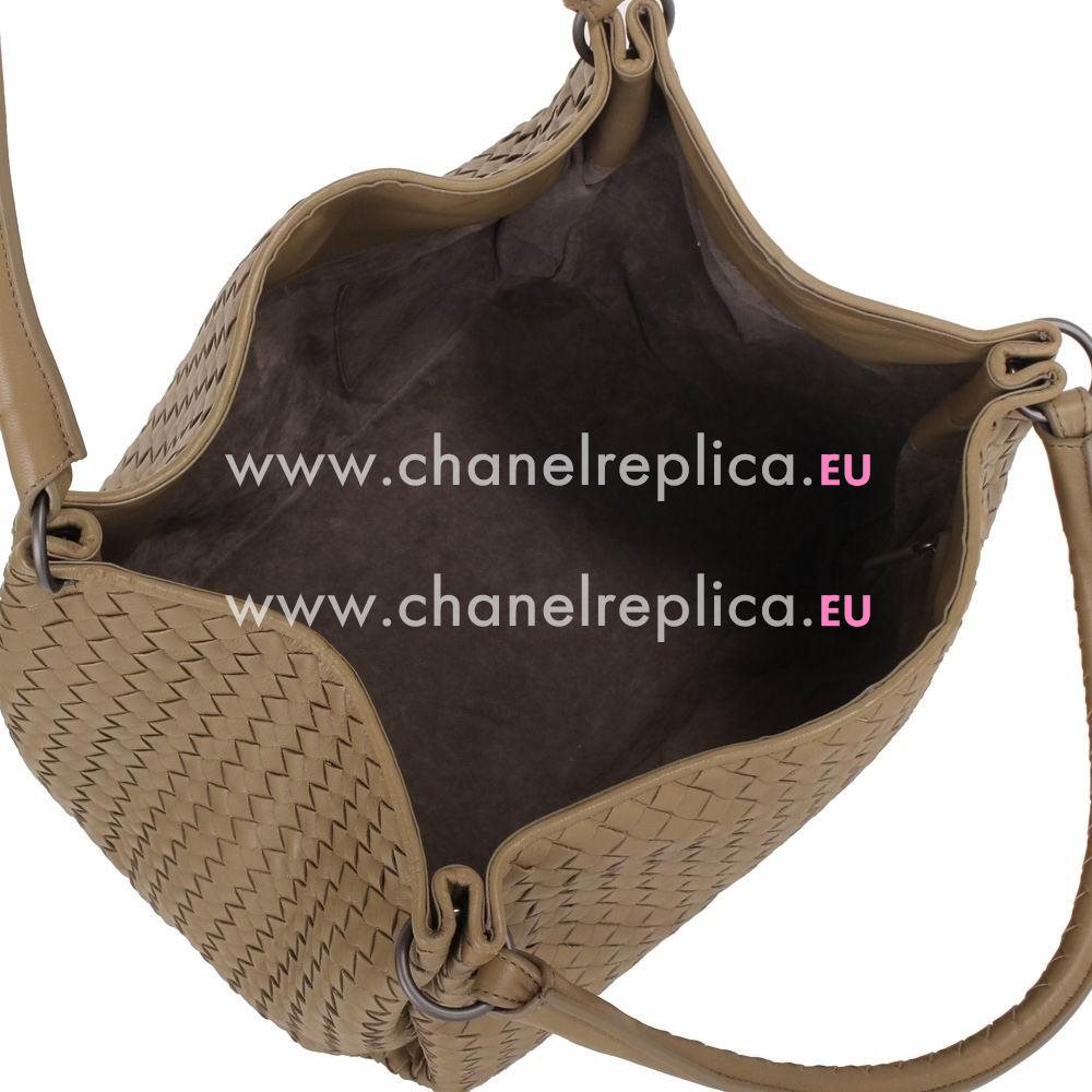 Bottega Veneta Classic Intrecciato Nappa Weave Falcate Shoulder Bag In Khaki BV591668