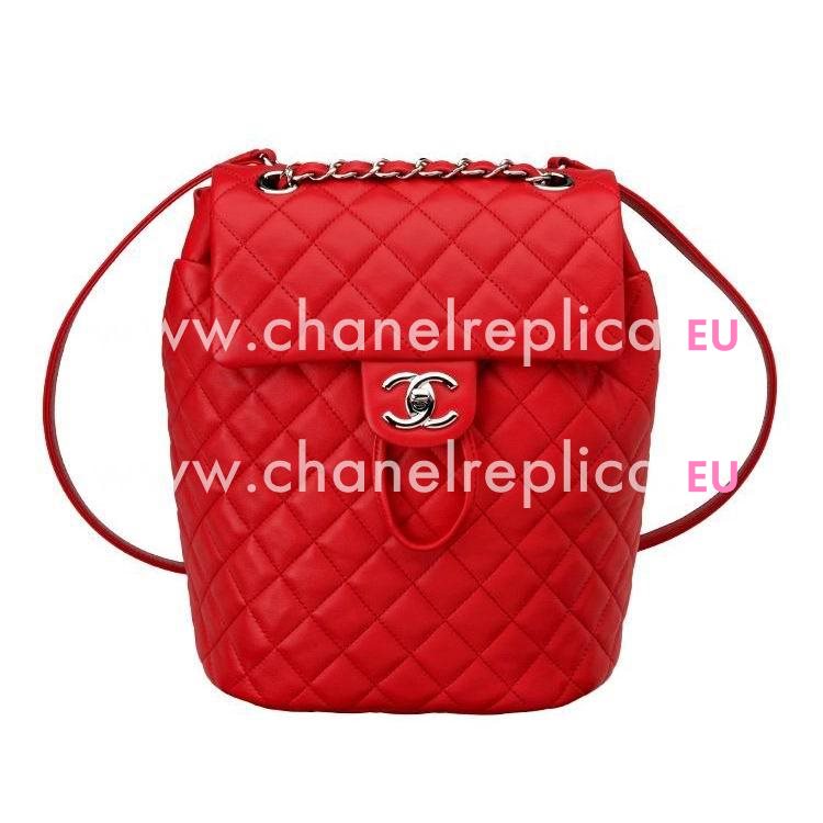 Chanel Red Lambskin Silver Chain Backpack A91121L-RED