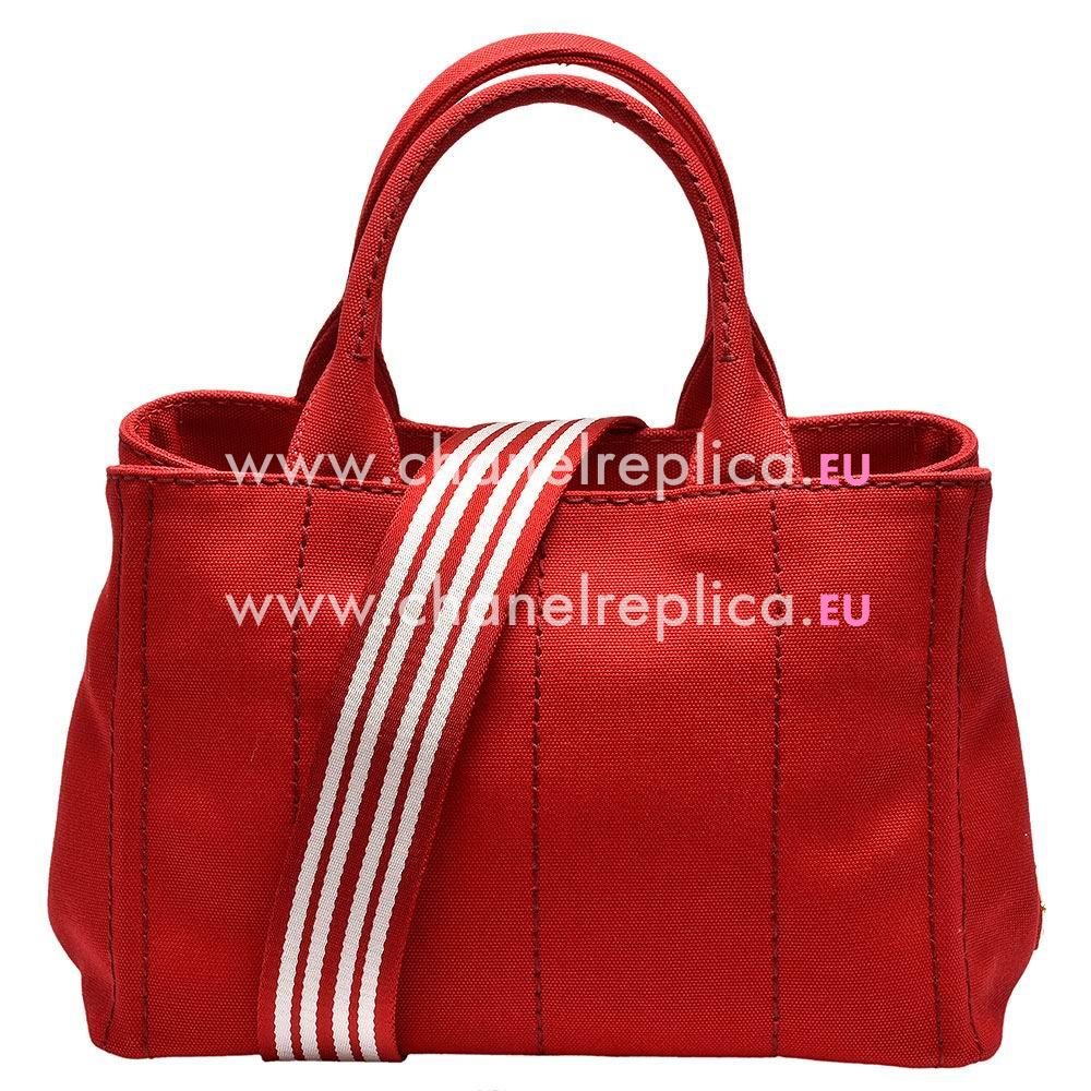 Prada Canapa Gold Logo Denim Should/Handbag Red PR410098