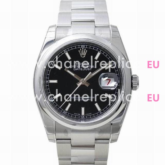 Rolex Datejust Automatic 36mm Stainless Steel Watch Black R116200-1
