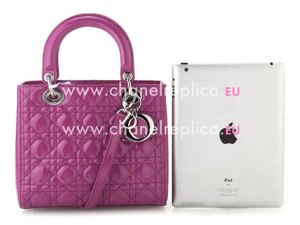 Dior Lady Dior Patent Leather Bag In Purple D2991