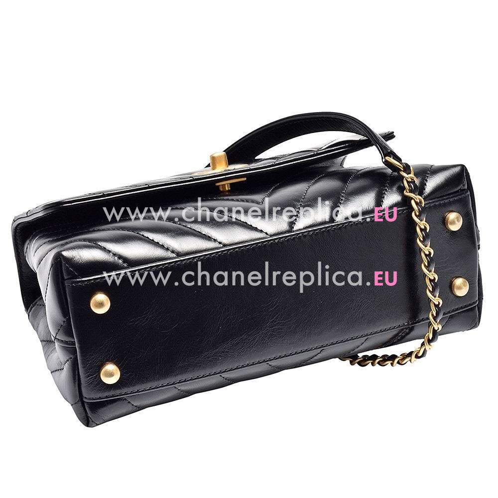 Chanel Calfskin V Small Coco Handle Anti- Gold Hardware Black A92990BLKGP