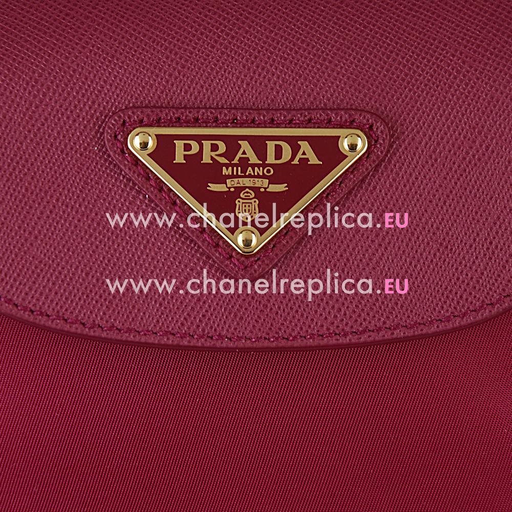 Prada Large Tessuto Triangle Logo Plate Nylon Bag Peach Red PRBN7905