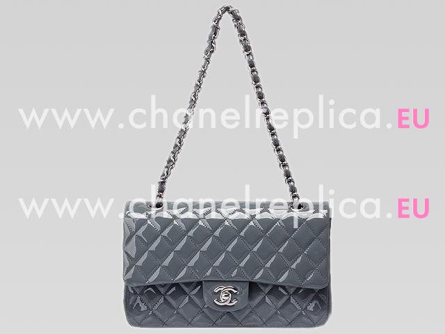 Chanel Patent Medium Flap Bag Blue Grey(Silver) A01112-BG