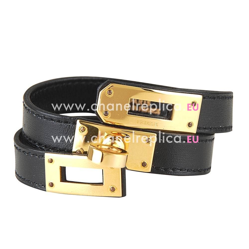 Hermes Cowskin R-Bracelet Black/Gold H7022004