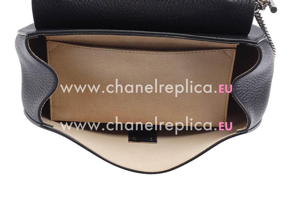 Chloe Drew Grain Leather Silver Chain Medium Bag Black CH982801