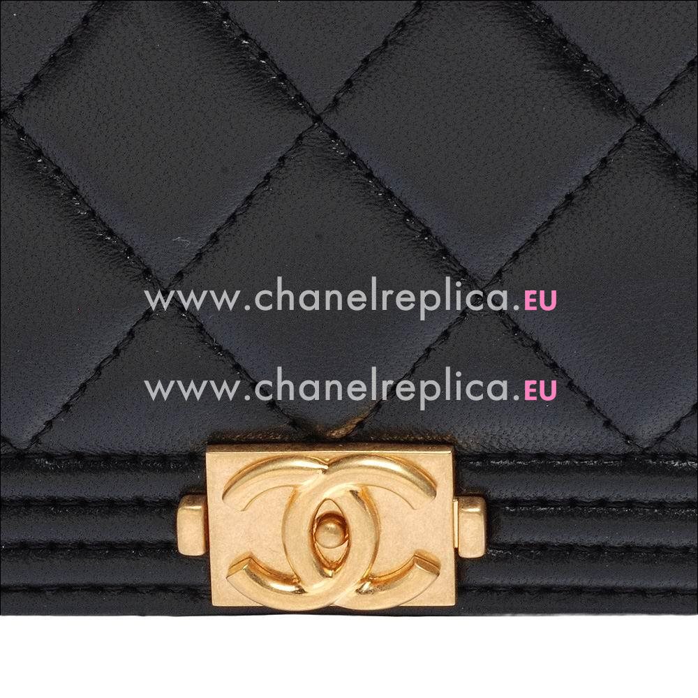 Chanel Lambskin Anti-gold Lock Boy Long Wallet Black A654115