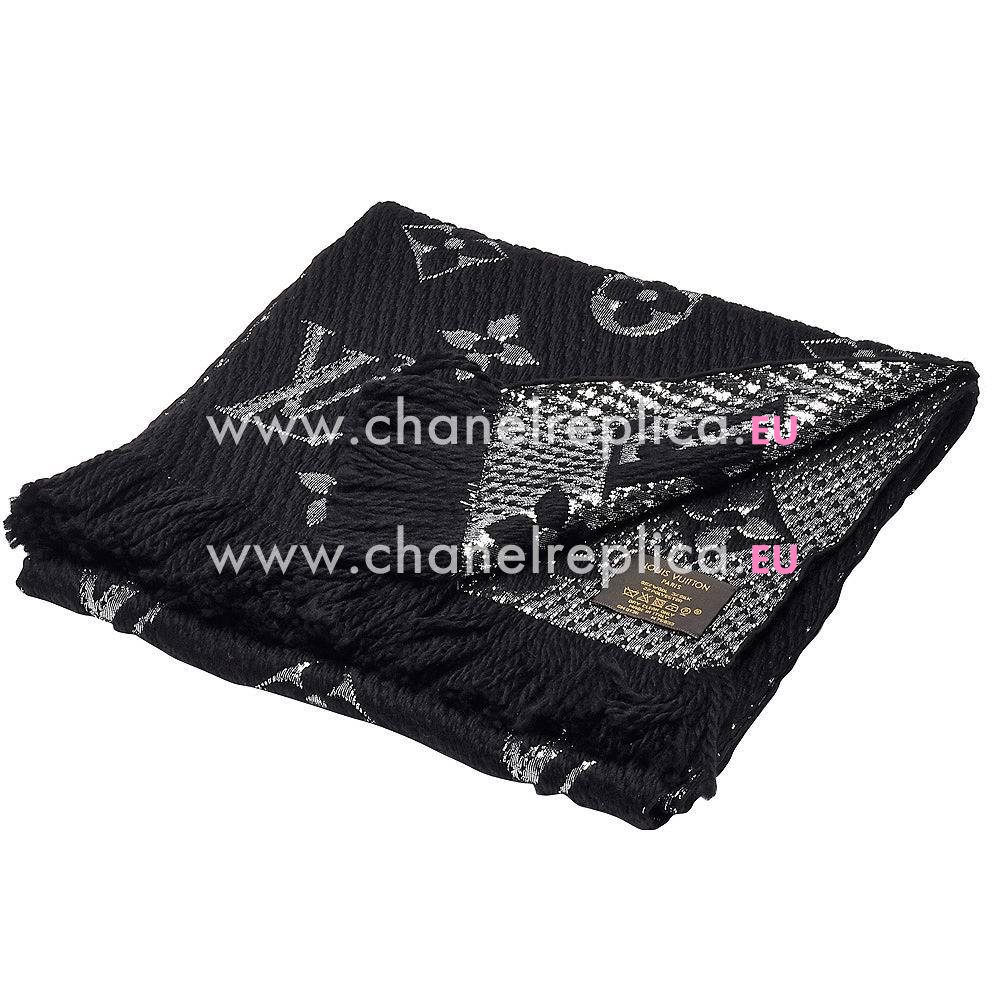 Louis Vuitton Monogram Logomania Shine Wool Scarf Black M75833