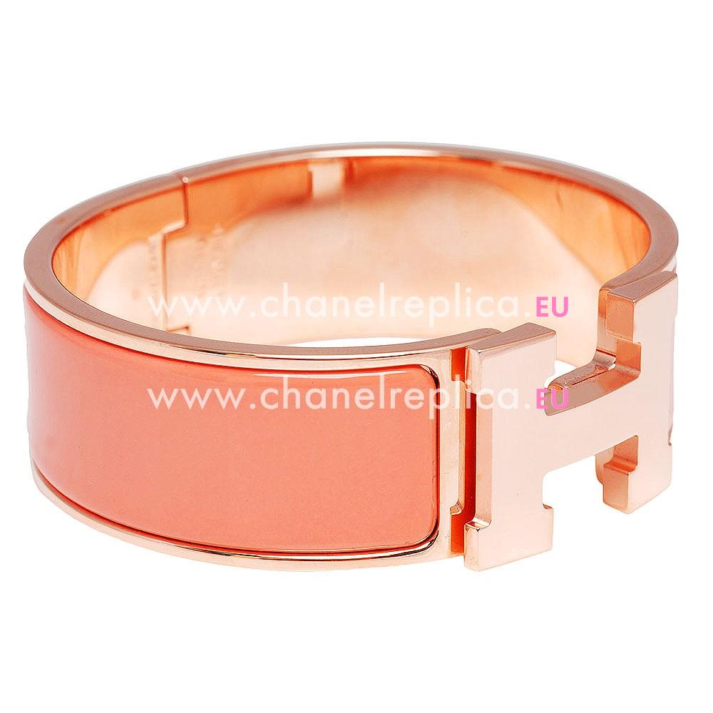 Hermes Medium Enamelled Click H Logo Bracelet Rose Gold/ Pink HE52595