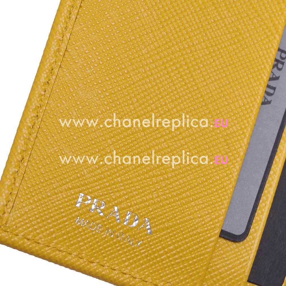 Prada Saffiano Triang Embossment Logo Cowhide Loose Change Wallet In Light Yellow PR61017026