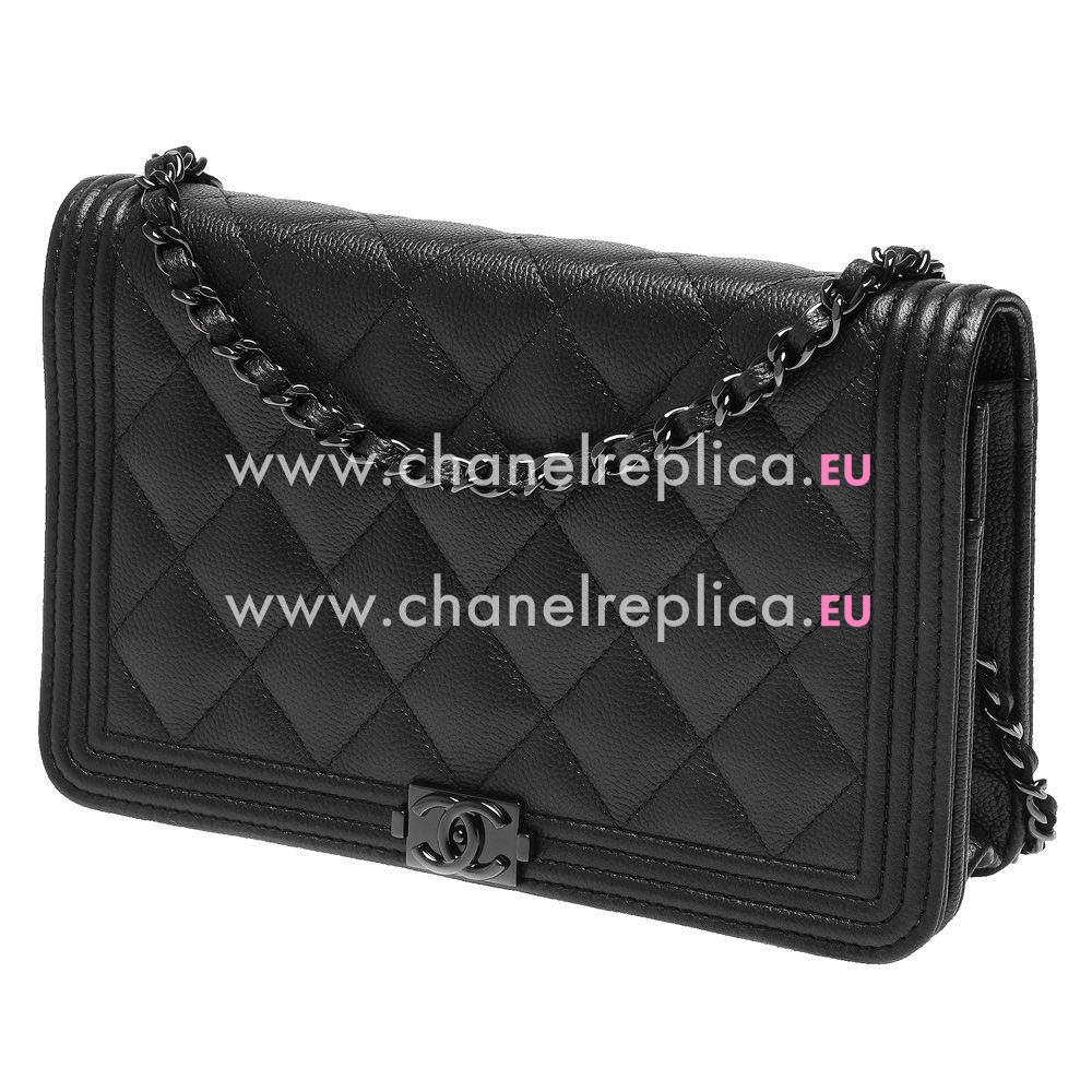 Chanel Black Grain Lambskin Woc Boy ShoulderBag Black Hardware A366B23