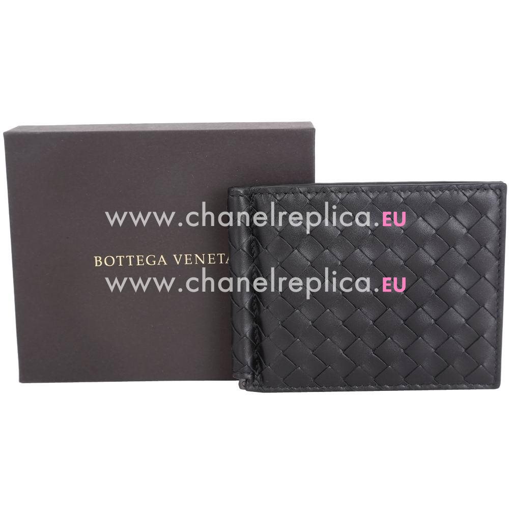 Bottega Veneta Classic Weave Calfskin Wallet In Black BV6112901