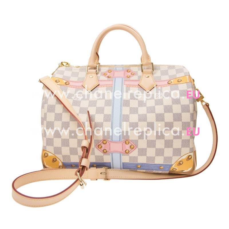 Louis Vuitton Printed Damier Azur Coated Canvas And Leather Patches Speedy 30 N41063