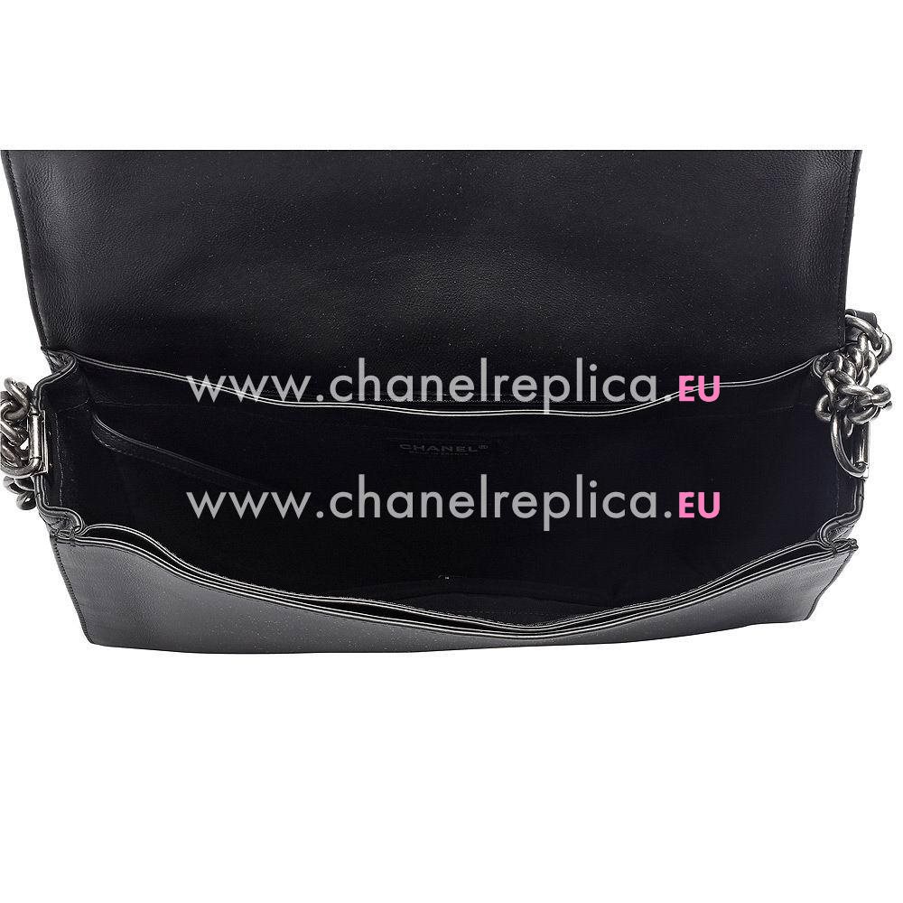 Chanel Classic Boy Silvery Hardware Calfskin Shoulder Bag Black C6112101