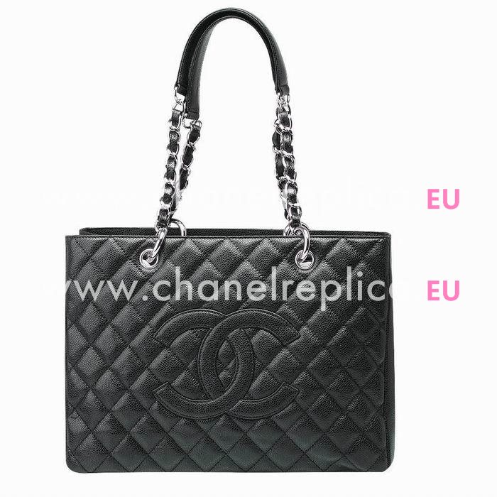 Chanel Classic Rhombus Caviar Calfskin Silvery Chain Shoulder Bag Gray C6112808