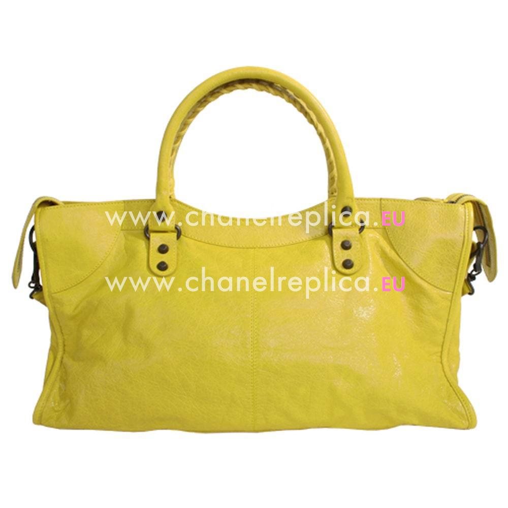 Balenciage Part Time Calfskin Aged Brass hardware Bag Lemon Yellow B2055089