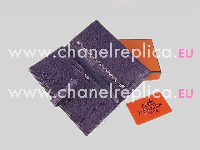 Hermes Dogon Clemence Leather Wallet In Purple H0005A