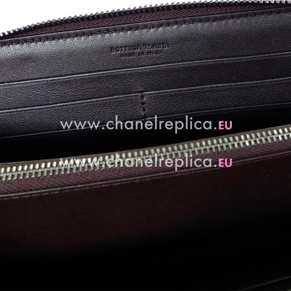 Bottega Veneta Classic Weave Zipper Nappa Wallet In Coffee B6110717