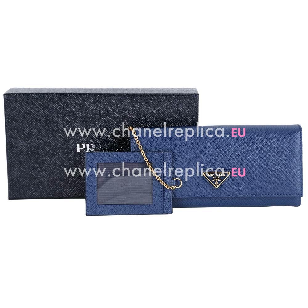 Prada Saffiano Triangle Logo Cowhide Wallet In Blue PR61018017